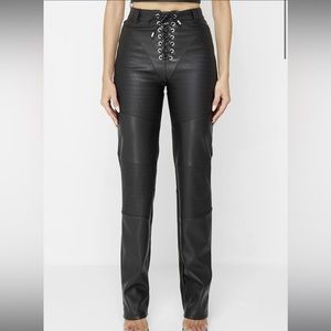 Lace up leather black pants